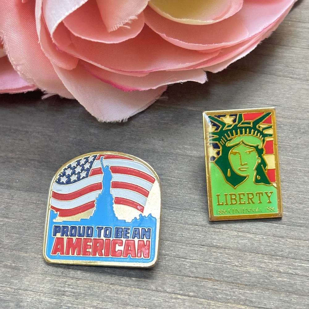 Proud to Be an American Pin and Liberty Pin, 1980s Vintage